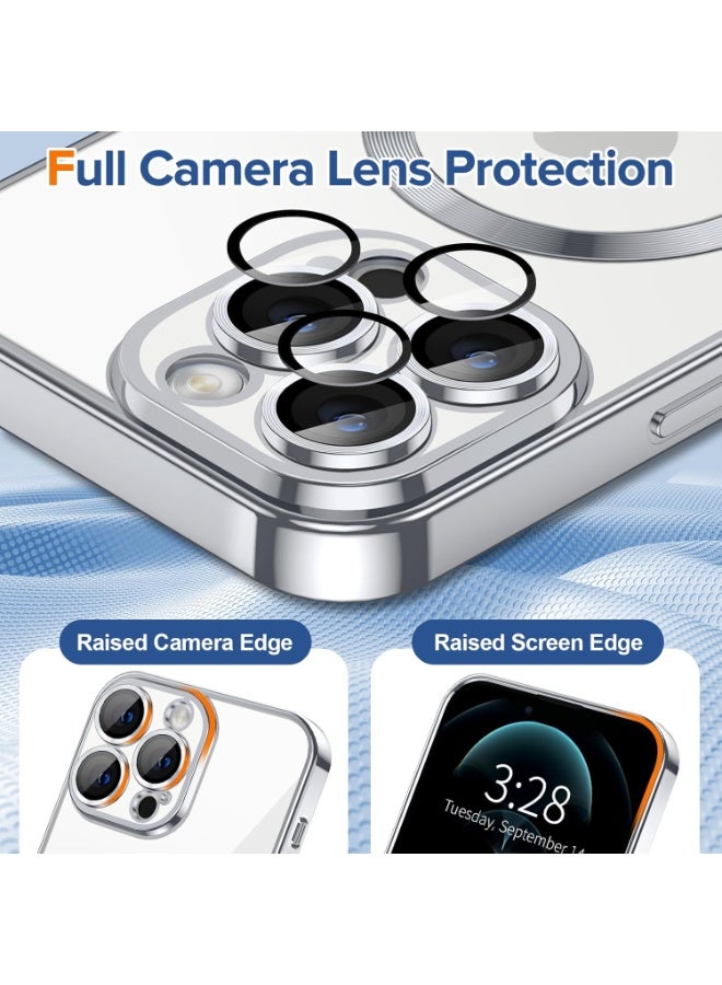 Electroplated Case For IPhone 13 Pro Max Camera Lens Full Protection Compatible with MagSafe Wireless Charging, Shockproof Soft TPU Phone Magnetic Cover (Silver) - Image 4