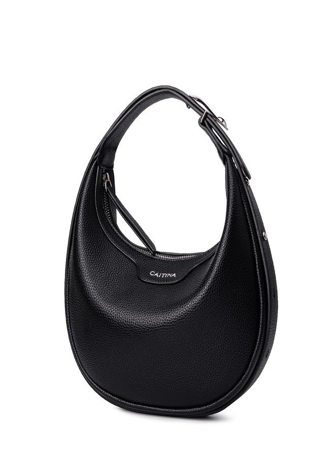 Caitina Crescent Bags Clutch Handbag For Women - Half Moon Clutch Purses Shoulder Bags Trendy Crossbody Hobo Purse with Adjustable, Black, 7.87 x 11.81 x 2.36 inches - Image 1