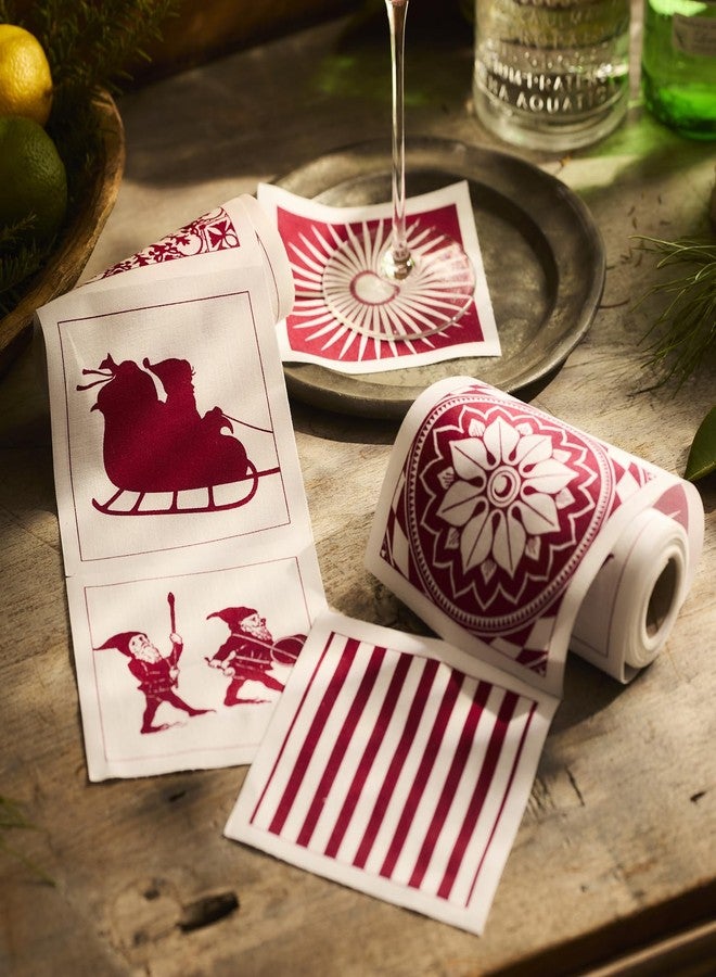 Caskata Holiday Cocktail Napkin Roll of 50 | 100% Cotton Quick Dry Reusable | Perfect for Christmas, Entertaining, Gifts | Red and White, 4.5W X 4.5L - Image 5