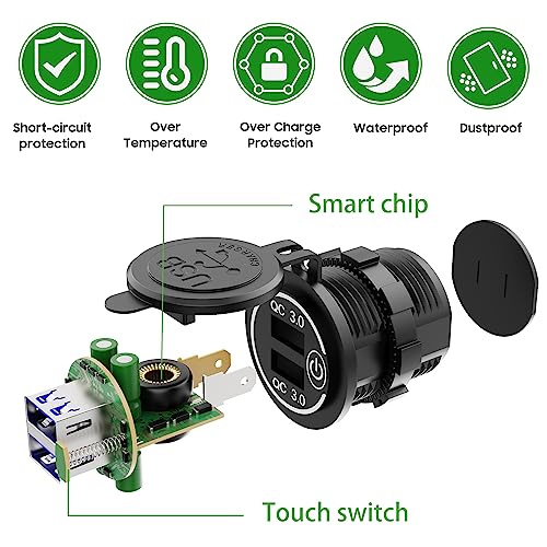 10L0L Universal Quick Charge 3.0 Dual USB Charger Socket for Car Truck Golf Cart UTV ATV Boat, Waterproof USB Charging Port, 12V Input - Image 5