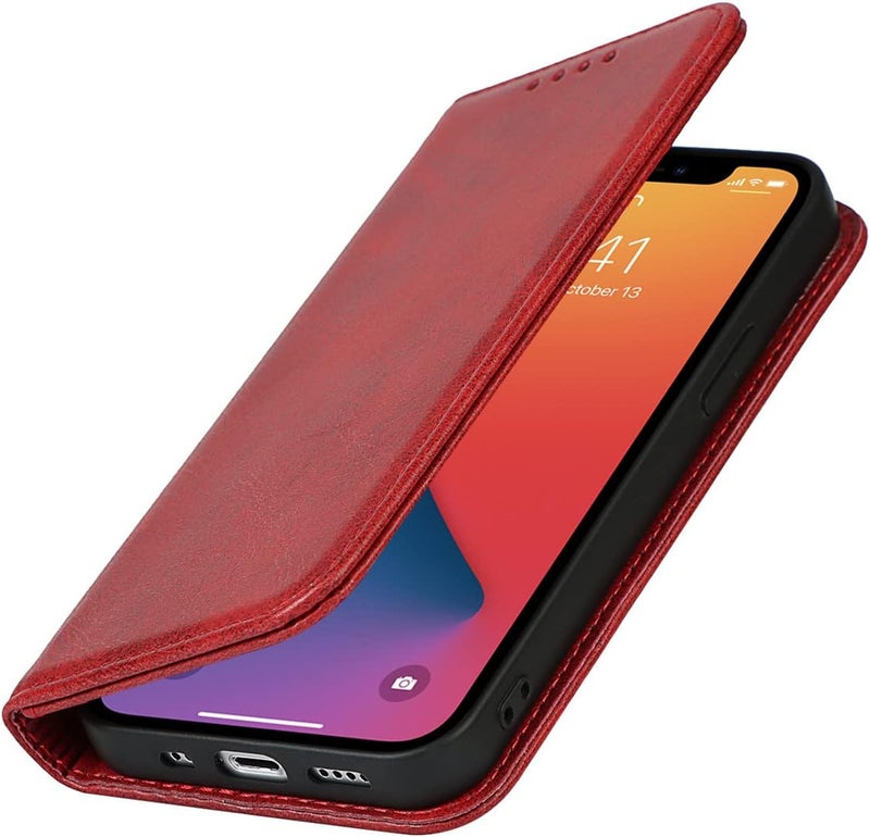iCoverCase for iPhone 13 Pro Wallet Case with Card Holder, PU Leather Magnetic Kickstand Feature Shockproof Protective Flip Cover Case - Red - Image 4