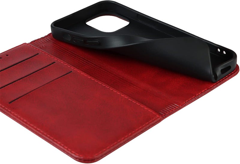 iCoverCase for iPhone 13 Pro Wallet Case with Card Holder, PU Leather Magnetic Kickstand Feature Shockproof Protective Flip Cover Case - Red - Image 5
