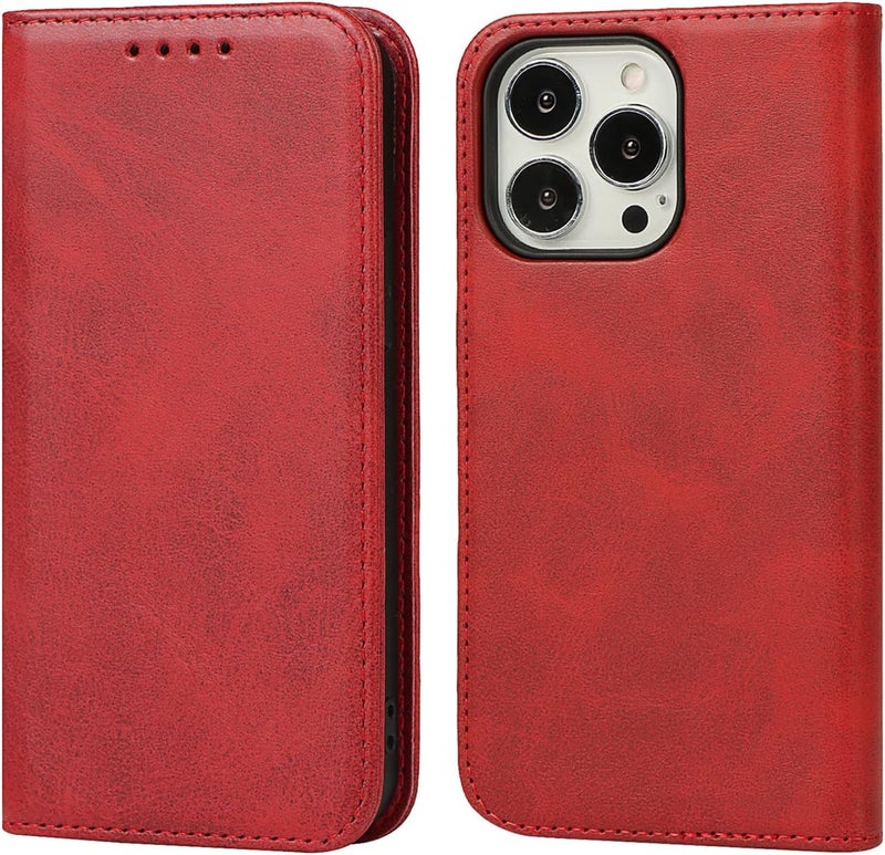 iCoverCase for iPhone 13 Pro Wallet Case with Card Holder, PU Leather Magnetic Kickstand Feature Shockproof Protective Flip Cover Case - Red - Image 1