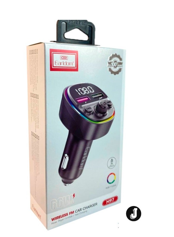 JAJEEK FM Transmitter 65W in Black for High-Quality Audio Streaming and Fast Charging - Image 2