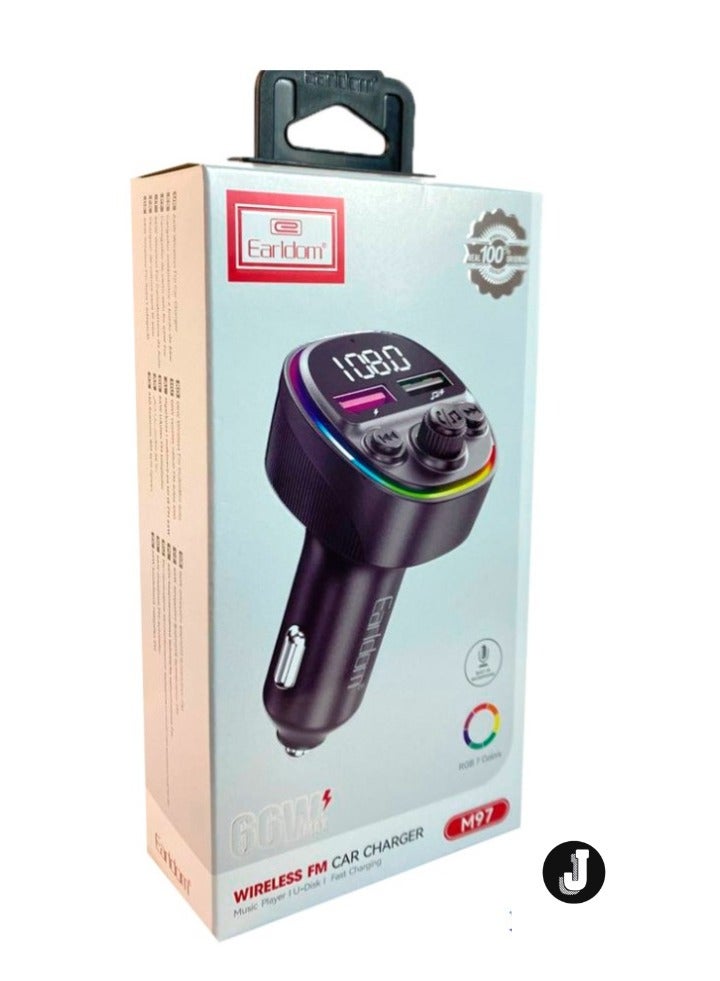 JAJEEK FM Transmitter 65W in Black for High-Quality Audio Streaming and Fast Charging - Image 4