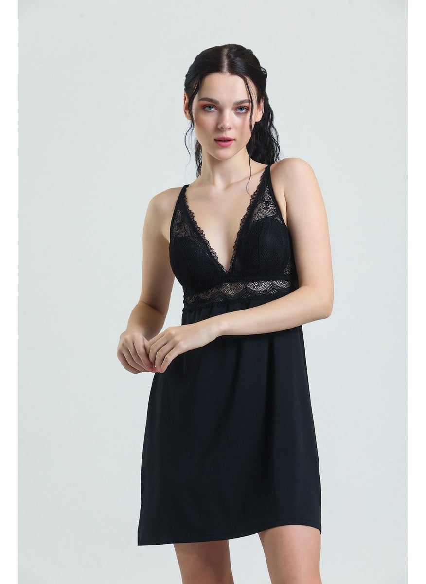 Magic Form 7378 Women's Black Lace Modal Nightgown  - Image 1