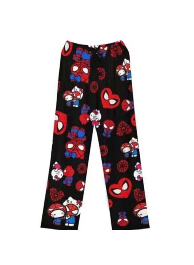 Cartoon Cat Flannel Pajamas For Women Autumn And Winter New Coral Velvet Thickeneded Fleece-lined Warm Casual Home Pants