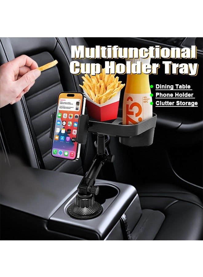 Car Cup Holder Tray, Adjustable Food Table Tray for Car with 360° Rotatable Phone Holder, Extra Beverage, Cup Holder, Stability Road Trip  Car Travel Essentials - Image 2