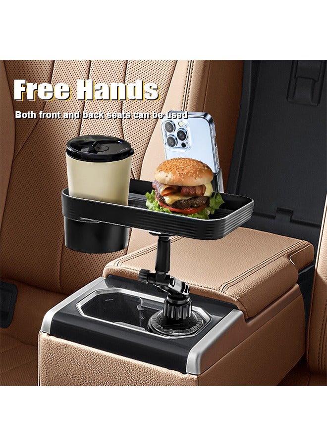 Car Cup Holder Tray, Adjustable Food Table Tray for Car with 360° Rotatable Phone Holder, Extra Beverage, Cup Holder, Stability Road Trip  Car Travel Essentials - Image 3