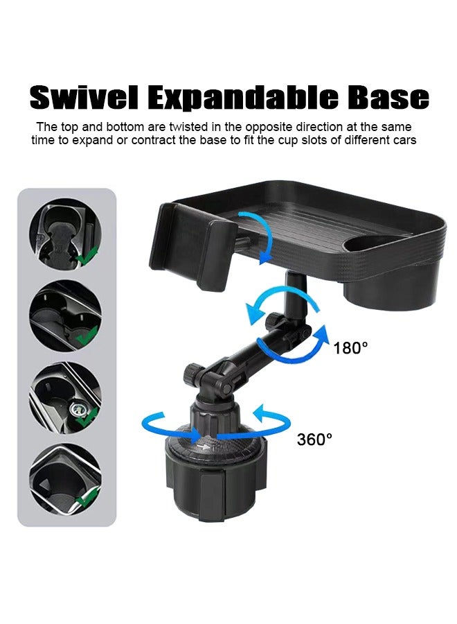 Car Cup Holder Tray, Adjustable Food Table Tray for Car with 360° Rotatable Phone Holder, Extra Beverage, Cup Holder, Stability Road Trip  Car Travel Essentials - Image 4