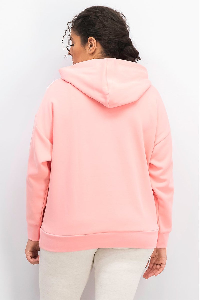 Adidas Women Sportswear Fit Logo 3 Stripe Hoodie Sweater, Glow Pink - Image 3