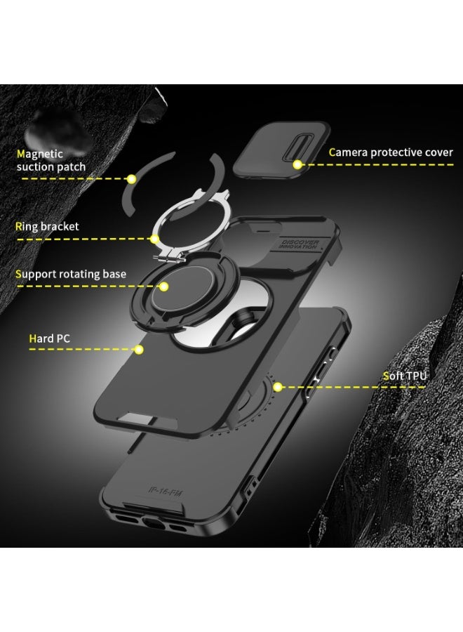إكس ليفيل X-level X-level لحافظة iPhone 17 ، غطاء بلاستيكي صلب ، متوافق مع ملحقات MagSafe ، مع حامل هاتف بحلقة قبضة ومسند/غطاء كاميرا منزلق ، حافظة خلفية واقية ، أسود - Image 4