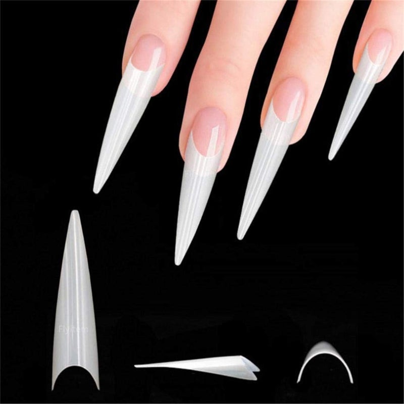 YIMART 500pcs Acrylic Medium Long Stiletto Nail Tips Easy Coffin Nails Sharp False Nail Art Tips For Nails Salon With Box (Natural) - Image 2