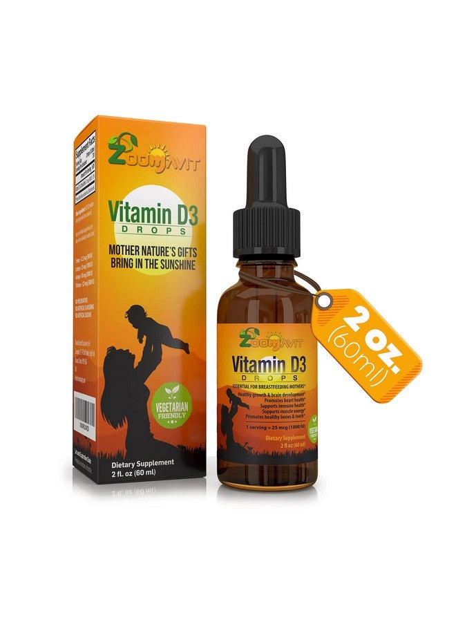 Zoomavit قطرات فيتامين د زومافيت للأطفال - قطرات فيتامين د للأطفال 1000 وحدة دولية 2 أونصة سائلة - فيتامين د3 عضوي مع تركيبة أقصى امتصاص للمواليد، الأطفال الصغار، الأطفال والبالغين - Image 1