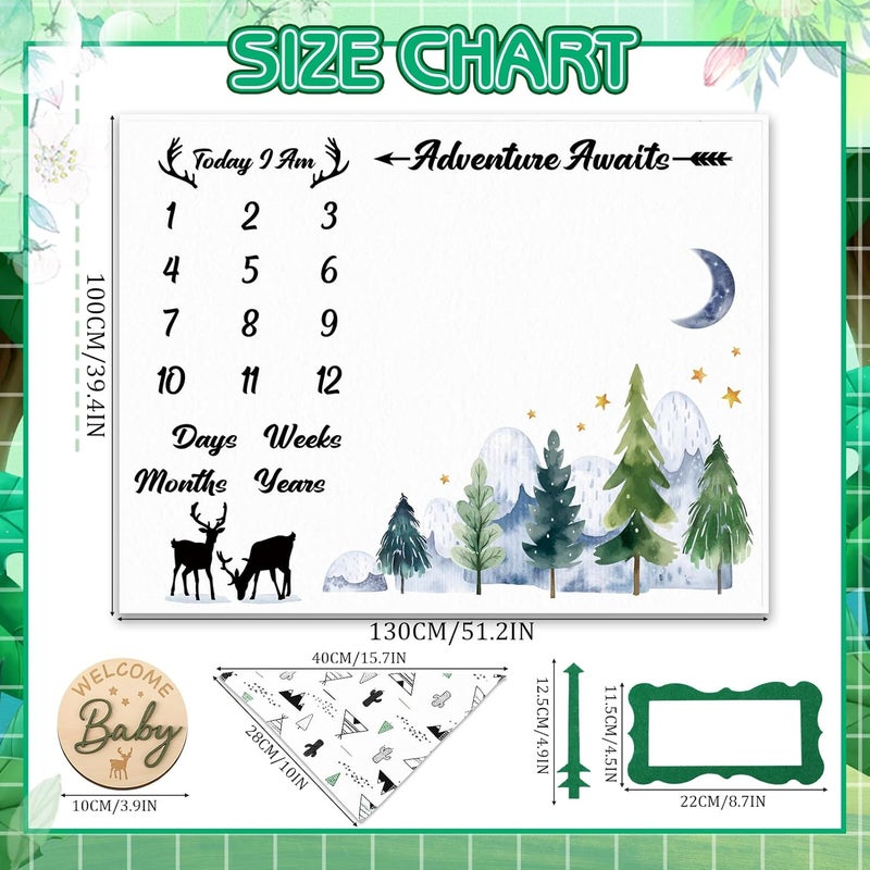 Guiqulai Baby Monthly Milestone Blanket for Boy Girl Deer Woodland Gender Neutral Baby Age Milestone Blanket Photography Background Prop with Bibs Wooden Signs Felt Circle - Image 2