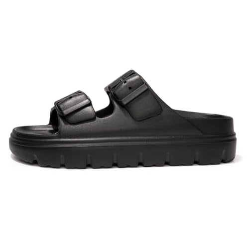 FUNKYMONKEY EVA Slides for Women Thick-sole Adjustable Double Buckle Waterproof Platform Sandals (8 M US, Black/HDSPK) - Image 2