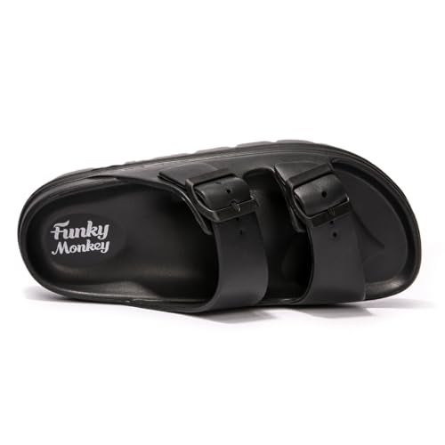 FUNKYMONKEY EVA Slides for Women Thick-sole Adjustable Double Buckle Waterproof Platform Sandals (8 M US, Black/HDSPK) - Image 3