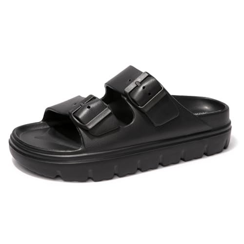 FUNKYMONKEY EVA Slides for Women Thick-sole Adjustable Double Buckle Waterproof Platform Sandals (8 M US, Black/HDSPK) - Image 1