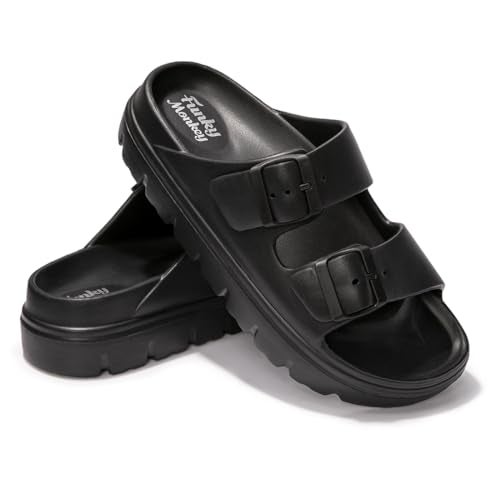 FUNKYMONKEY EVA Slides for Women Thick-sole Adjustable Double Buckle Waterproof Platform Sandals (8 M US, Black/HDSPK) - Image 5