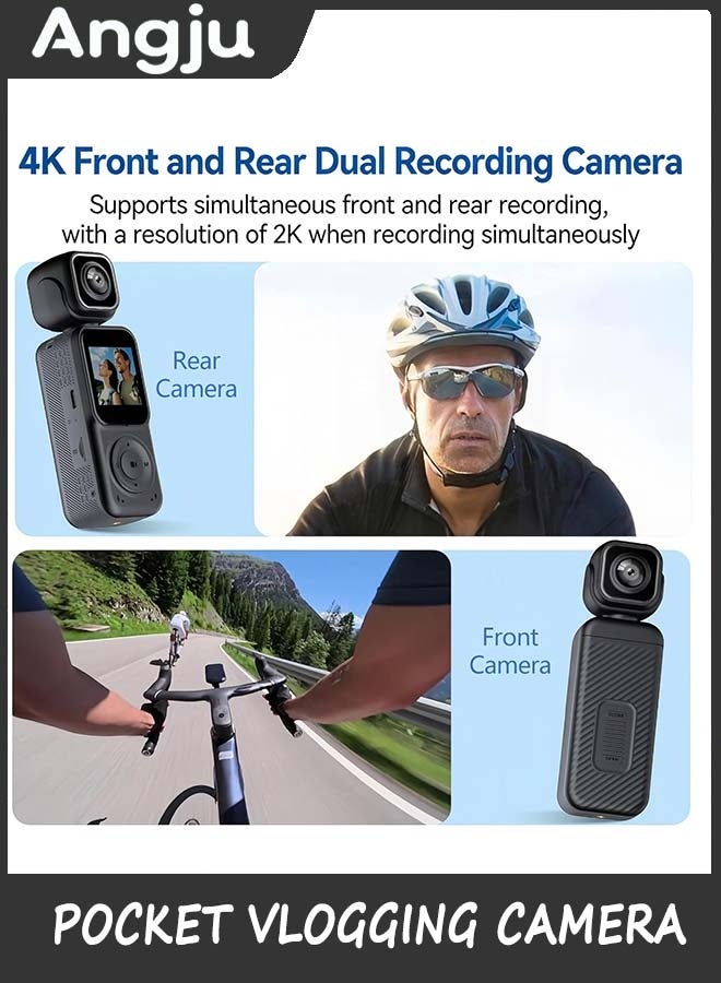 Angju 4K Pocket Vlogging Camera with Dual Screen & 3-Axis Gimbal Stabilizer, Handheld Portable Video Camera with WiFi, Face Tracking, 270° Rotation & 64GB SD Card - Image 4