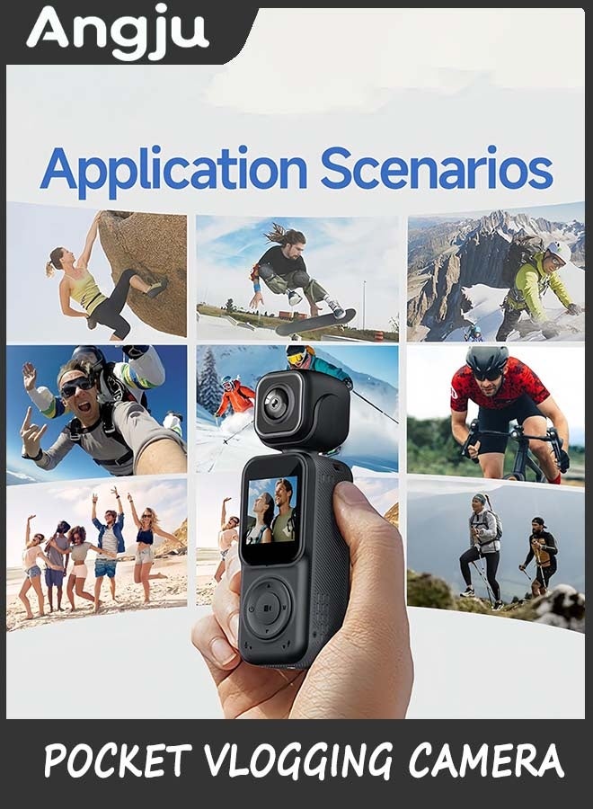 Angju 4K Pocket Vlogging Camera with Dual Screen & 3-Axis Gimbal Stabilizer, Handheld Portable Video Camera with WiFi, Face Tracking, 270° Rotation & 64GB SD Card - Image 3