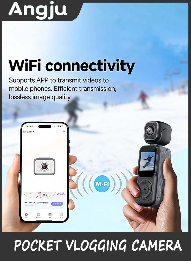 Angju 4K Pocket Vlogging Camera with Dual Screen & 3-Axis Gimbal Stabilizer, Handheld Portable Video Camera with WiFi, Face Tracking, 270° Rotation & 64GB SD Card - Image 2