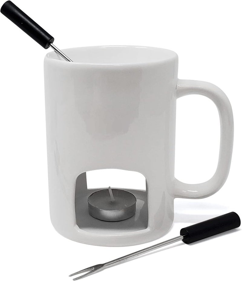 KOVOT Kovot Personal Fondue Mugs Set of 2  Ceramic Mugs for Chocolate or Cheese  Includes Forks and Tealights Double Vented White  - Image 3