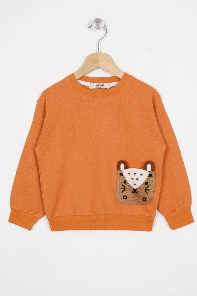 زيبكيدز Pocket Detailed Brick Color Boy Sweatshirt