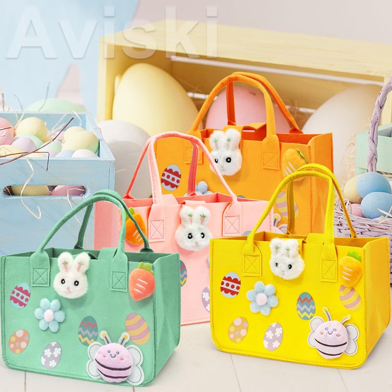 Aviski 4PCS Easter Egg Hunt Bags, Easter Bunny Gift Bags with Handles, Easter Treat Bags, Felt Easter Bags for Gifts Wrapping, Egg Hunt Game, Easter Party Supplies, 12" x7.8" x6.8" - Image 4