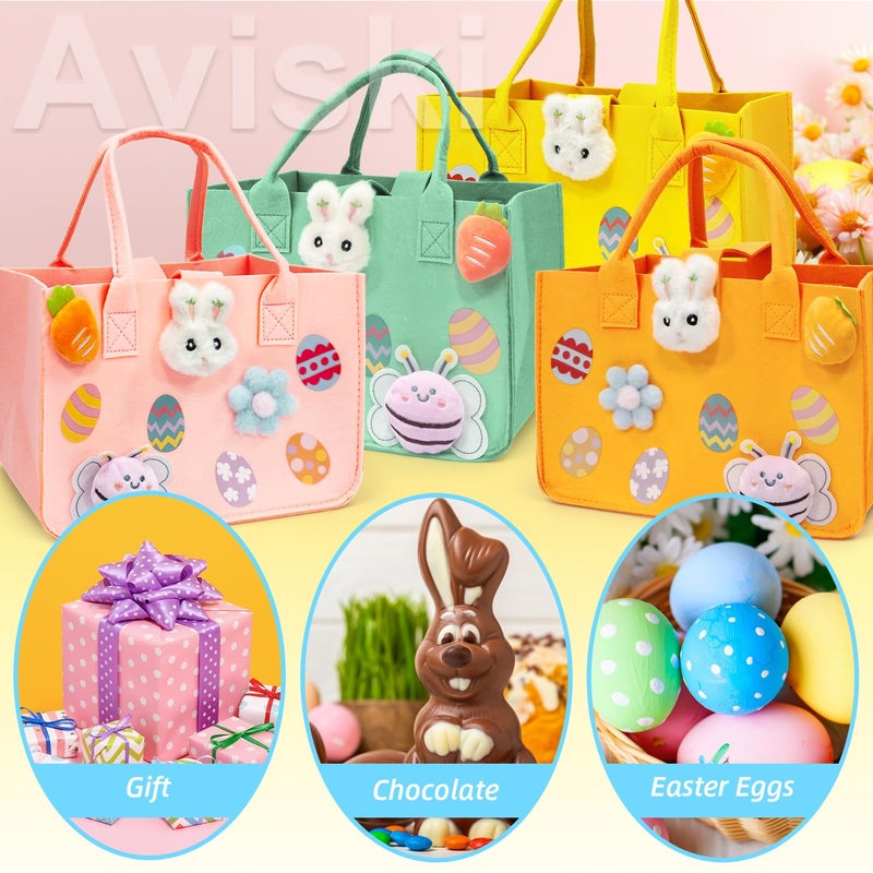 Aviski 4PCS Easter Egg Hunt Bags, Easter Bunny Gift Bags with Handles, Easter Treat Bags, Felt Easter Bags for Gifts Wrapping, Egg Hunt Game, Easter Party Supplies, 12" x7.8" x6.8" - Image 3