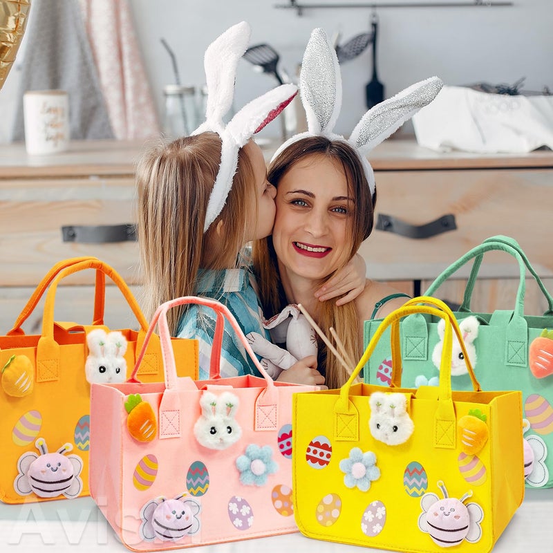 Aviski 4PCS Easter Egg Hunt Bags, Easter Bunny Gift Bags with Handles, Easter Treat Bags, Felt Easter Bags for Gifts Wrapping, Egg Hunt Game, Easter Party Supplies, 12" x7.8" x6.8" - Image 5