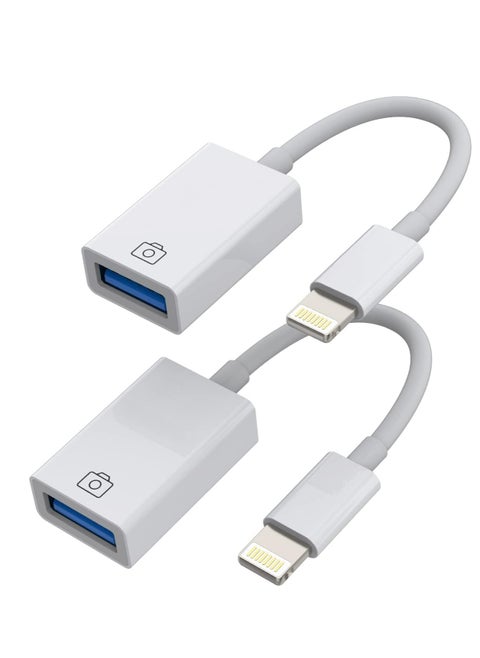 Iphone OTG Adapter Dongle Lightning Male to USB Female Converter Cable (2Pack)for Apple 14 13 12 11 Pro Max Mini Xr X Se 8 7 Plus Ipad Air Camera Card Reader Flash Drive Keyboard Mouse Hub MIDI U Disk