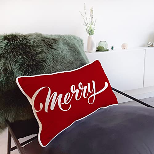 BRICK HOME Merry Christmas Velvet Throw Pillow, Double Sided Printed Red Color 12X18 Inches Set of 2 - Image 3