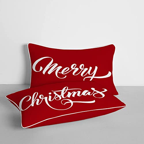BRICK HOME Merry Christmas Velvet Throw Pillow, Double Sided Printed Red Color 12X18 Inches Set of 2 - Image 1