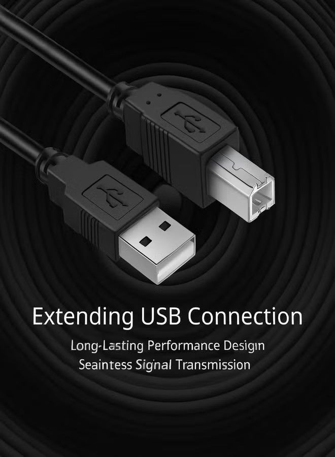 كابل طابعة USB 2.0 عالي السرعة بطول 1.5 متر، بمنفذ مربع، مقاوم للانحشار، متوافق مع طابعات الليزر، وأجهزة المسح الضوئي من إبسون وديل، وأجهزة الفاكس. كابل بيانات أسود متين للاستخدام المنزلي والمكتبي، يوفر اتصالاً سهلاً بالطابعة، بتصميم احترافي وموصل مرن. - Image 3
