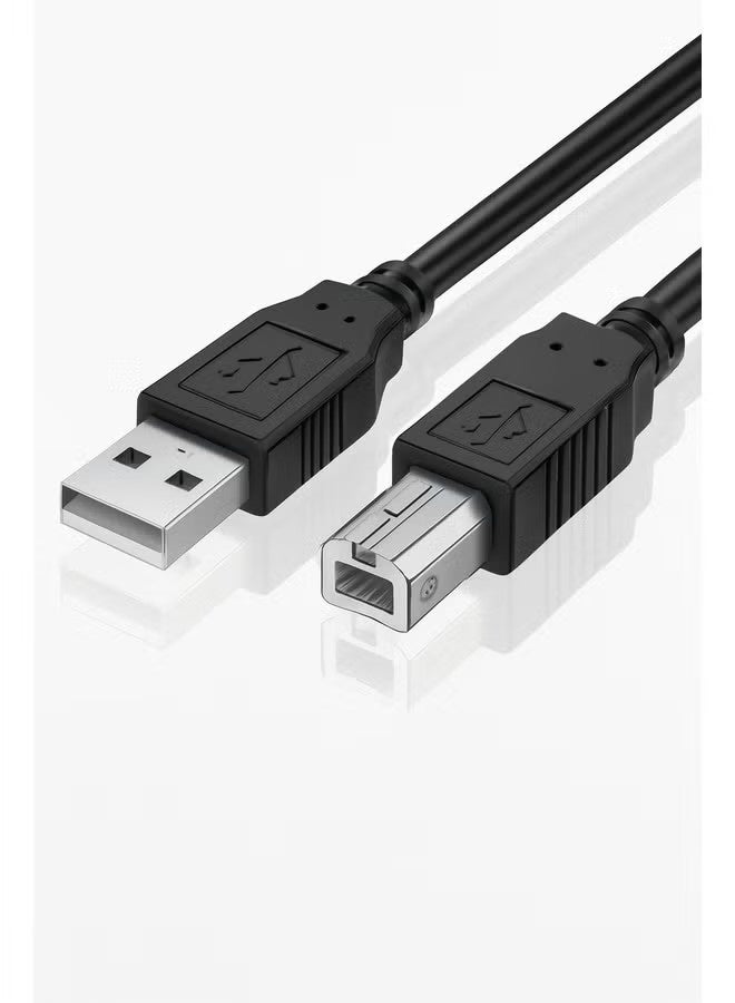 كابل طابعة USB 2.0 عالي السرعة بطول 1.5 متر، بمنفذ مربع، مقاوم للانحشار، متوافق مع طابعات الليزر، وأجهزة المسح الضوئي من إبسون وديل، وأجهزة الفاكس. كابل بيانات أسود متين للاستخدام المنزلي والمكتبي، يوفر اتصالاً سهلاً بالطابعة، بتصميم احترافي وموصل مرن. - Image 1