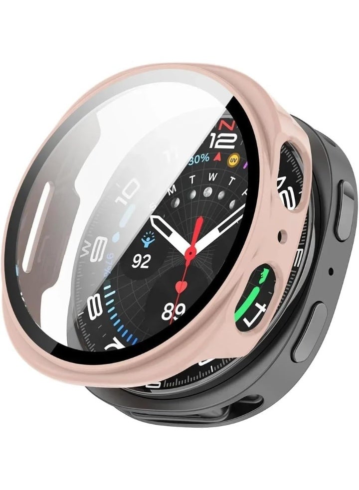 Coverage Case with Screen Protector Compatible with Samsung Galaxy Watch 8 44mm PC and Real Glass Protective Case Cover Smart Watch Accessories