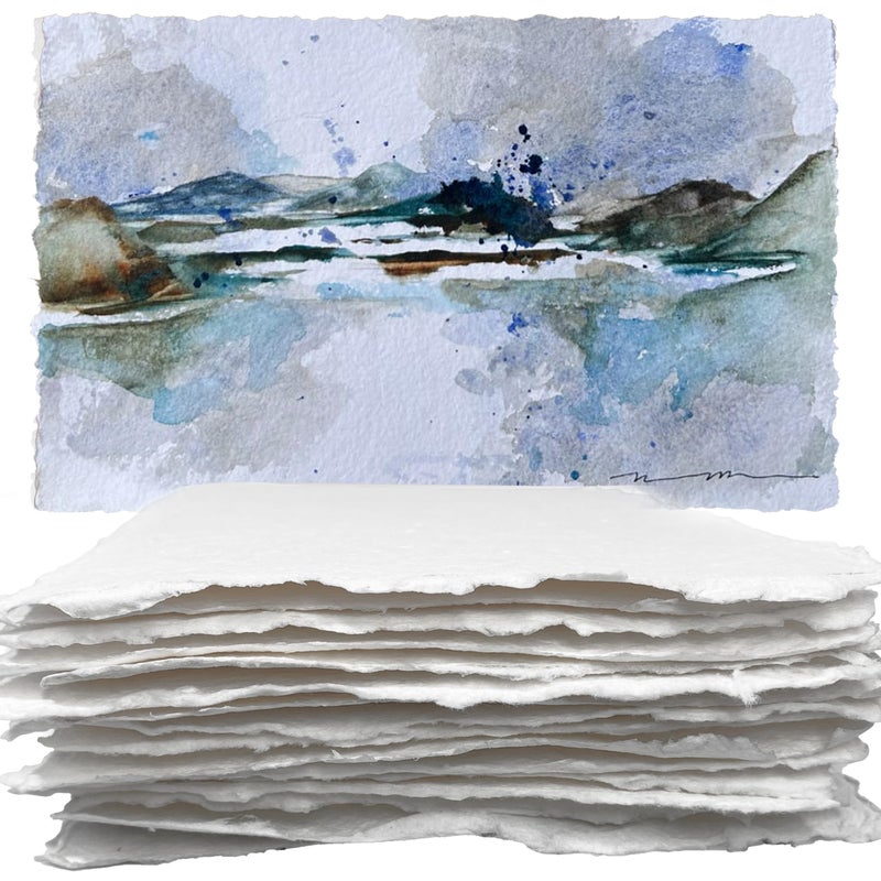 Wanderings Thick Handmade Watercolor Paper with Deckled Edge A5-5.8x8.3-500GSM Premium White Cold -Pressed Textured Mixed Media Paper Made with Recycled Cotton - 15 Loose Leaf Sheets - Image 1