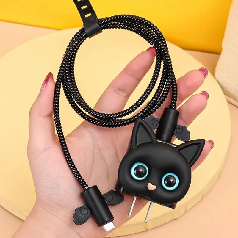 SKYCELL Charger Case Cover with Full Cable Protector 3D Cute Pattern Compatible for iPhone Charger Only 18W & 20W iPhone 16,iPhone 13,iPhone 15,iPhone 14 (Black Cat Shining Cable Protector) - Image 3