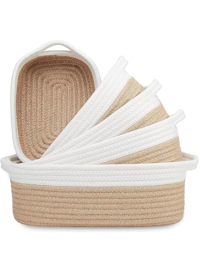 HOOKOR Storage Basket Set,5 Pack Woven Baskets for Organizing,Small Basket for Montessori, Baby Nursery, Dog Toy Baskets,Bathroom Organization Bin (Off White & Jute) - Image 1