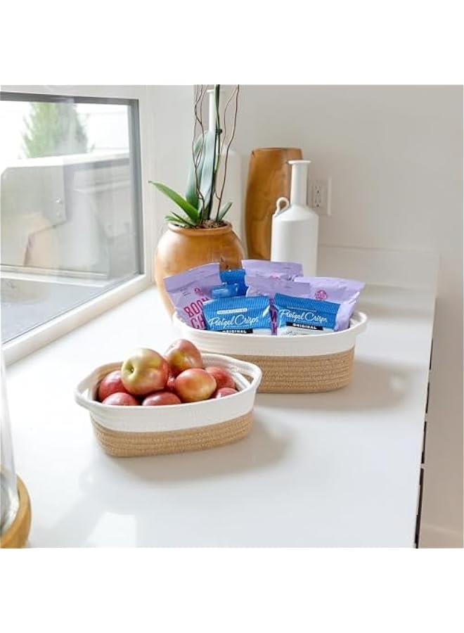 HOOKOR Storage Basket Set,5 Pack Woven Baskets for Organizing,Small Basket for Montessori, Baby Nursery, Dog Toy Baskets,Bathroom Organization Bin (Off White & Jute) - Image 3