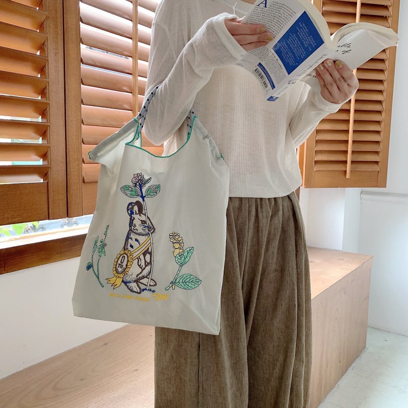 24271 Internet Red Day Niche Embroidered Shopping Bag Nylon Handbag Student Shoulder Bag Environmentally Friendly Lunch Bag - Image 4