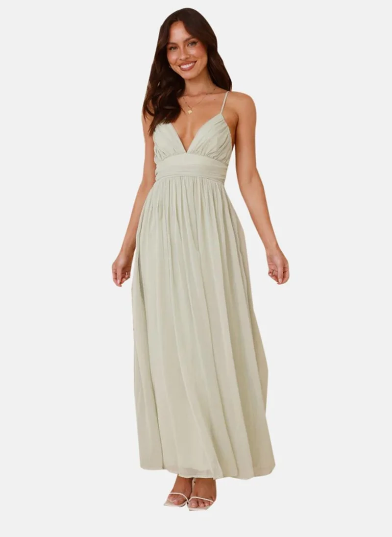 YUNIQEE Off-White V Neck Solid Fit & Flared Dress