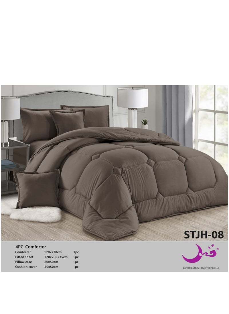 Moon 4-Piece Single Bed Quilt Set – 170x220 cm Comforter with Fitted Sheet and Pillowcases 