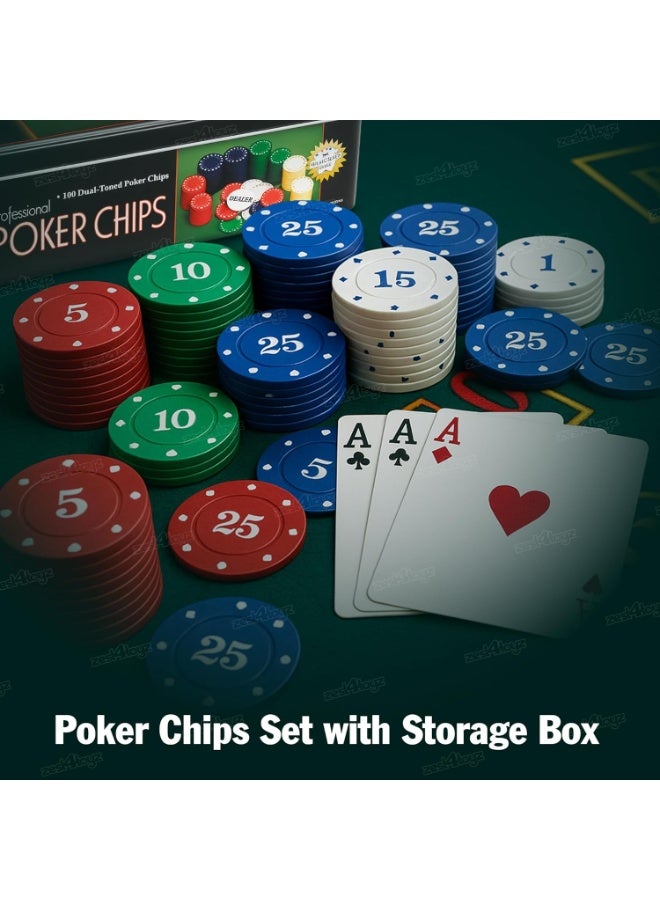 BJM Chips Set 100 Dual Toned Chips Professional Poker Set with Dealer Button and Storage Case for Playing Cards Poker Game Set for Adults - Image 3