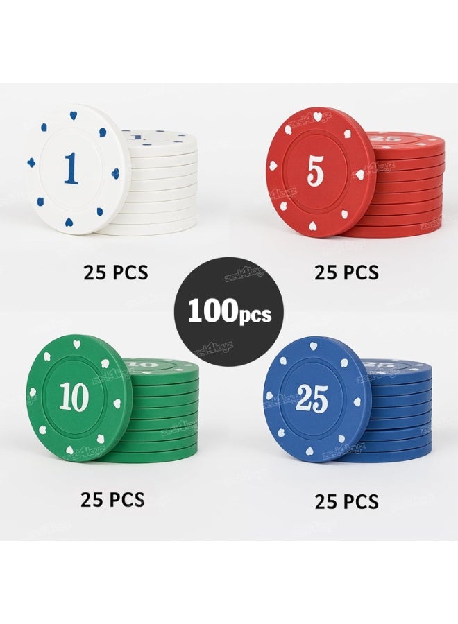 BJM Chips Set 100 Dual Toned Chips Professional Poker Set with Dealer Button and Storage Case for Playing Cards Poker Game Set for Adults - Image 4