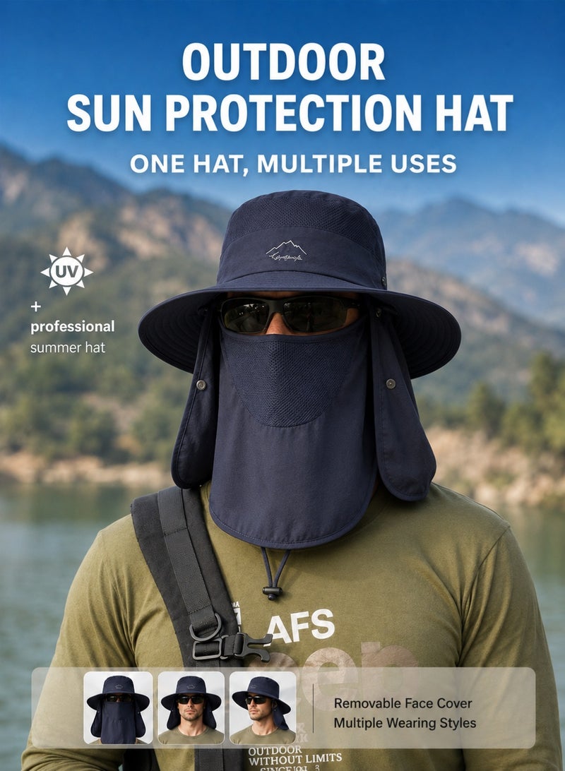 MAGNISHAN Unisex UV Protection Fishing Sun Hat, Wide Brim Bucket Hat with Detachable Face & Neck Flap, Full‑Cover Sun Protection Hat for Hiking Camping Fishing Outdoor - Image 2