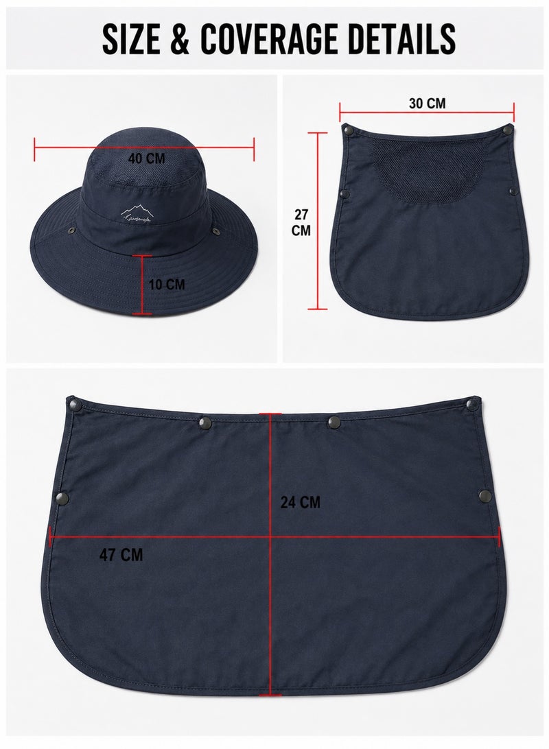 MAGNISHAN Unisex UV Protection Fishing Sun Hat, Wide Brim Bucket Hat with Detachable Face & Neck Flap, Full‑Cover Sun Protection Hat for Hiking Camping Fishing Outdoor - Image 5