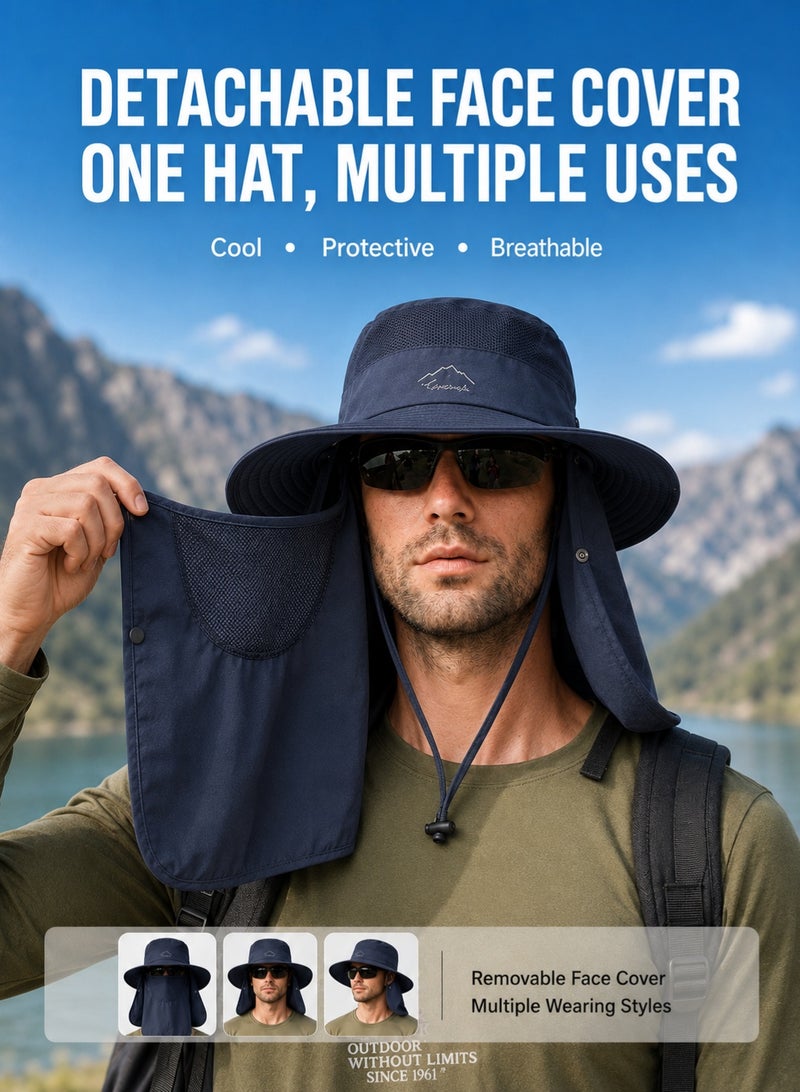 MAGNISHAN Unisex UV Protection Fishing Sun Hat, Wide Brim Bucket Hat with Detachable Face & Neck Flap, Full‑Cover Sun Protection Hat for Hiking Camping Fishing Outdoor - Image 3