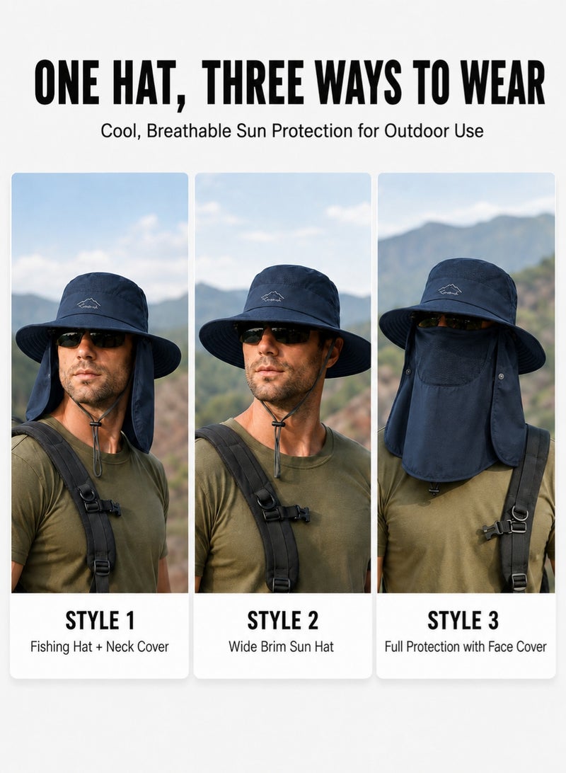 MAGNISHAN Unisex UV Protection Fishing Sun Hat, Wide Brim Bucket Hat with Detachable Face & Neck Flap, Full‑Cover Sun Protection Hat for Hiking Camping Fishing Outdoor - Image 4
